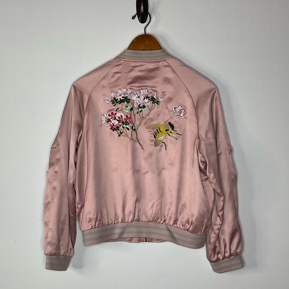 Jackets & Blazers - Embroidered Pink Bomber Jacket Size Small